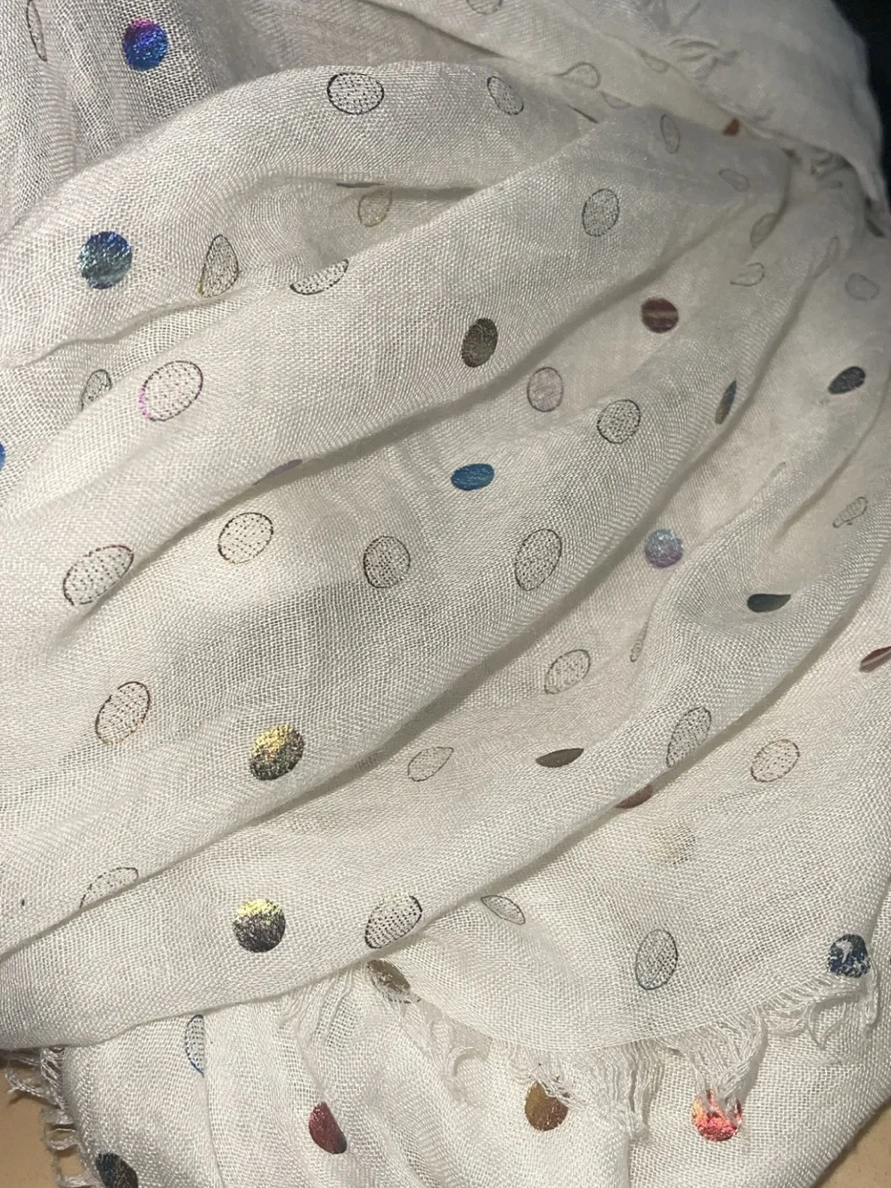 Nine West Ivory Infinity Scarf with Iridescent Metallic Polka Dots